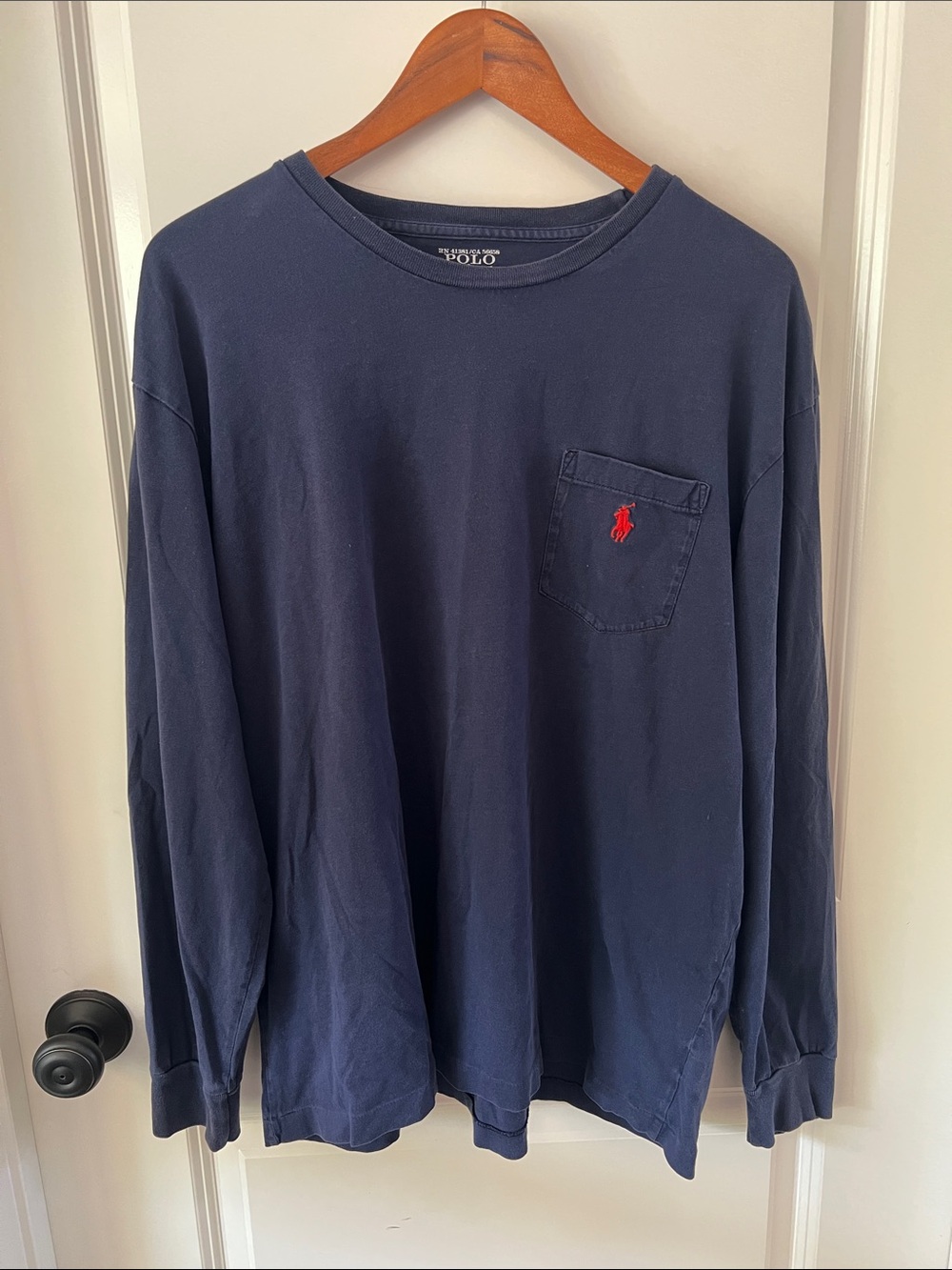 Polo by Ralph Lauren Navy Long-Sleeve Pocket Tee with Red Pony